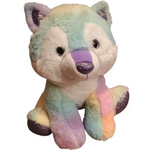 Fiesta Rainbow Sherbet 10.5in Colorful Pastel Color Sparkle Sitting Wolf Plush